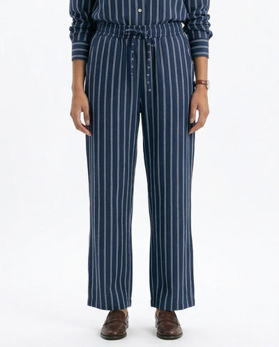 Ravin Striped Wide-Leg Linen-Blend Trousers – Navy & White - R217033