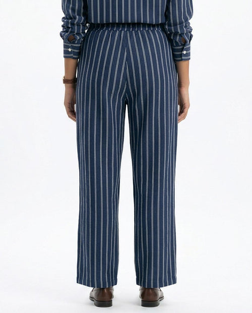 Ravin Striped Wide-Leg Linen-Blend Trousers – Navy & White - R217033