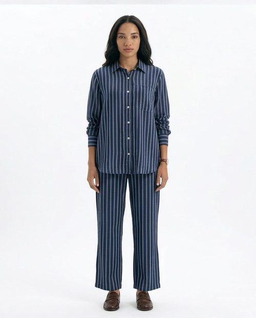 Ravin Striped Wide-Leg Linen-Blend Trousers – Navy & White - R217033