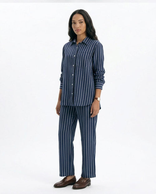 Ravin Striped Wide-Leg Linen-Blend Trousers – Navy & White - R217033