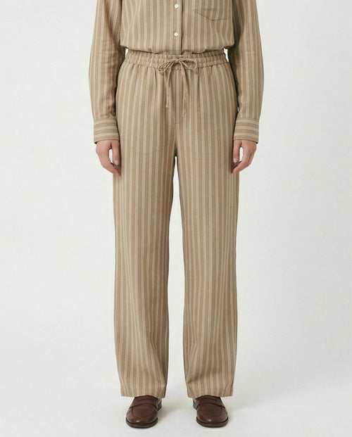 Ravin Striped Wide-Leg Linen-Blend Trousers – Khaki & White - R217034