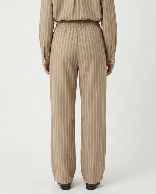 Ravin Striped Wide-Leg Linen-Blend Trousers – Khaki & White - R217034