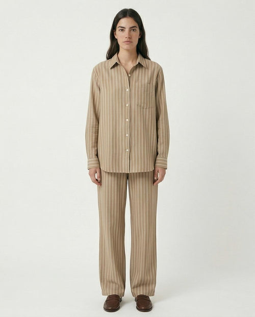 Ravin Striped Wide-Leg Linen-Blend Trousers – Khaki & White - R217034