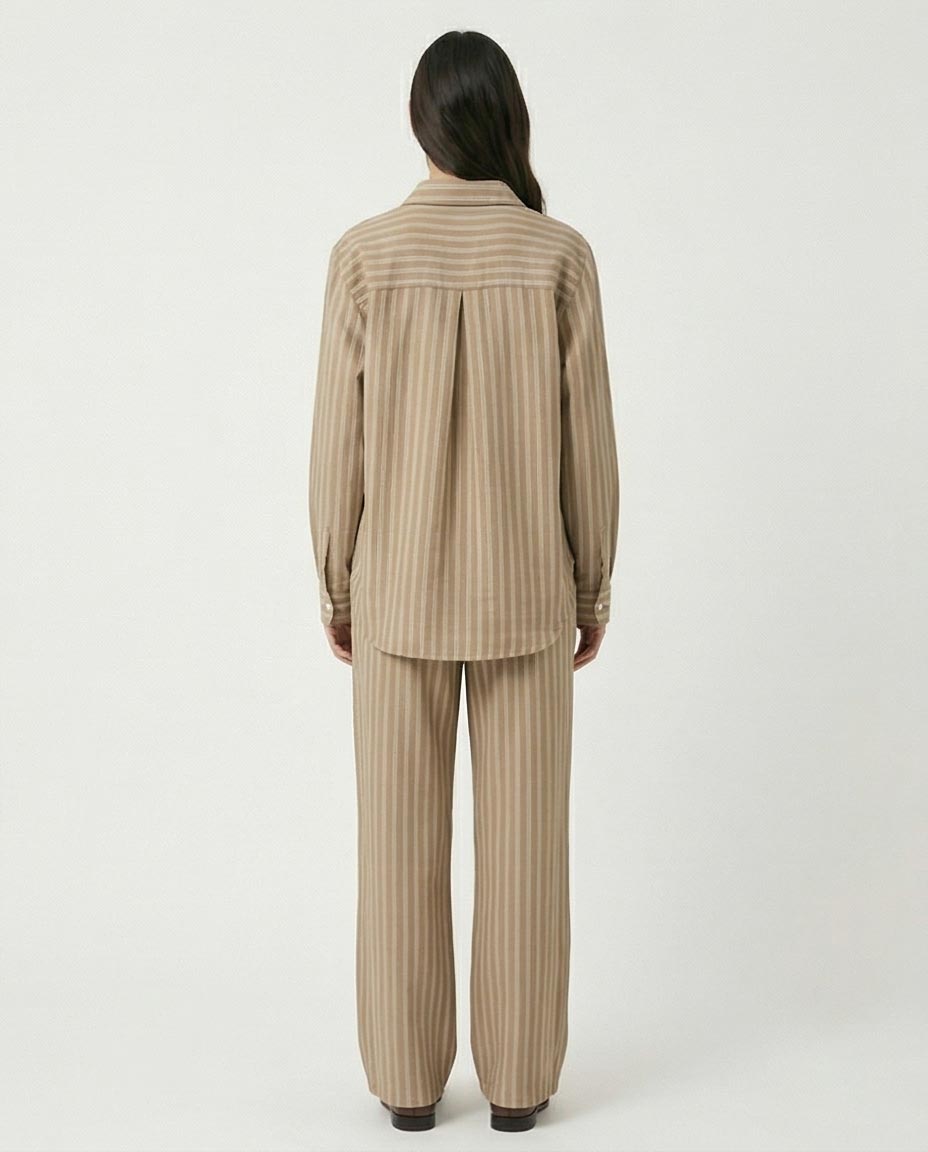 Ravin Striped Wide-Leg Linen-Blend Trousers – Khaki & White - R217034