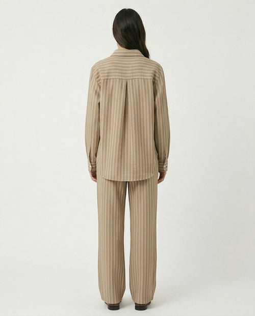 Ravin Striped Wide-Leg Linen-Blend Trousers – Khaki & White - R217034