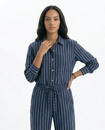 Ravin Striped Relaxed-Fit Linen-Blend Shirt – Navy & White - R217036
