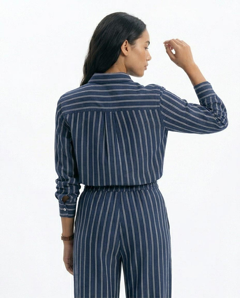 Ravin Striped Relaxed-Fit Linen-Blend Shirt – Navy & White - R217036