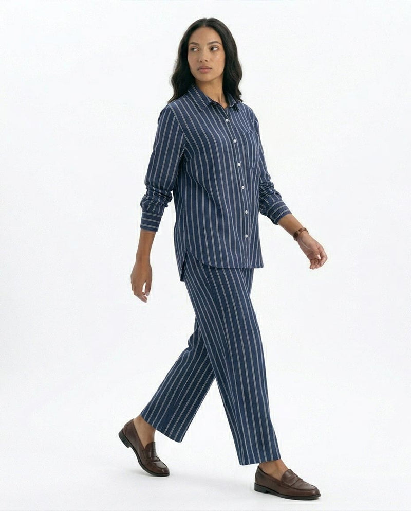 Ravin Striped Relaxed-Fit Linen-Blend Shirt – Navy & White - R217036