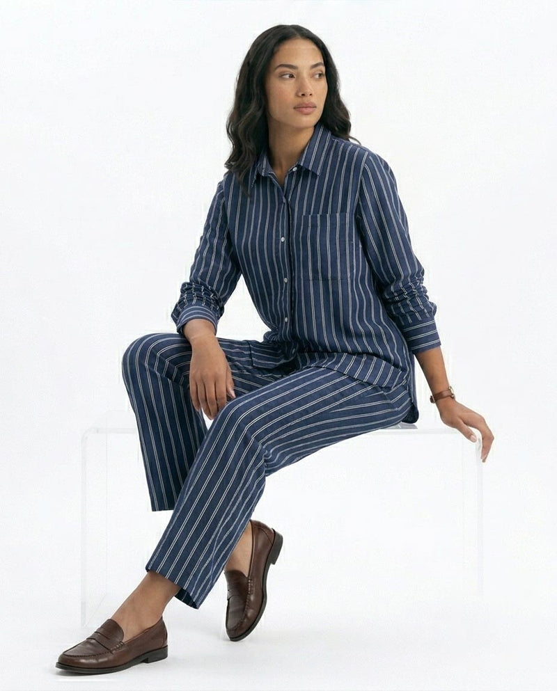 Ravin Striped Relaxed-Fit Linen-Blend Shirt – Navy & White - R217036