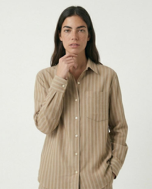 Ravin Striped Relaxed-Fit Linen-Blend Shirt – Khaki & White - R217037