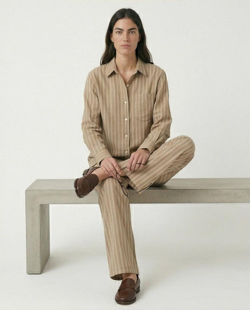 Ravin Striped Relaxed-Fit Linen-Blend Shirt – Khaki & White - R217037
