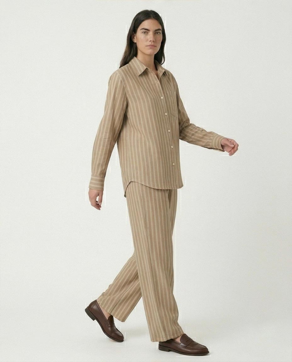 Ravin Striped Relaxed-Fit Linen-Blend Shirt – Khaki & White - R217037