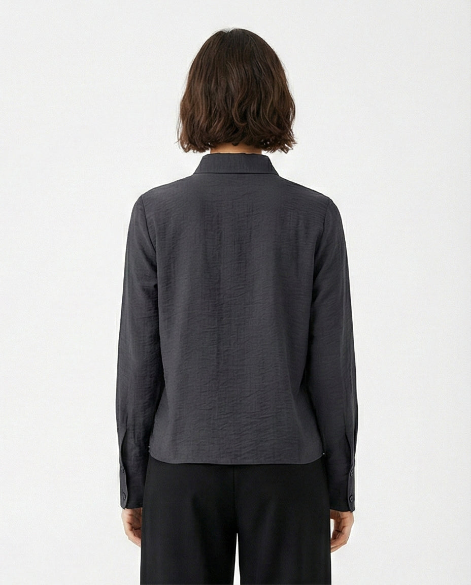 Charcoal Textured Button-Down Long Sleeve Shirt - R217038