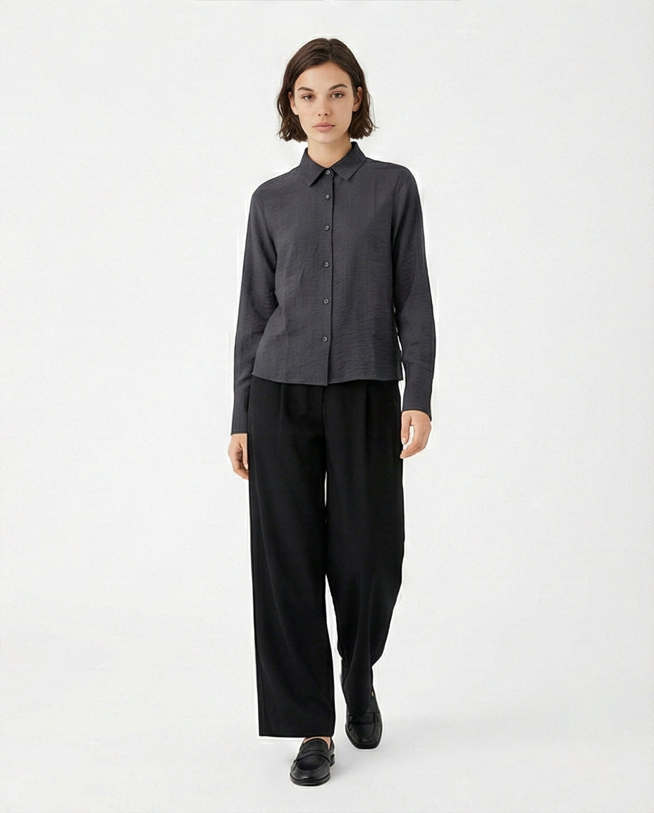 Charcoal Textured Button-Down Long Sleeve Shirt - R217038