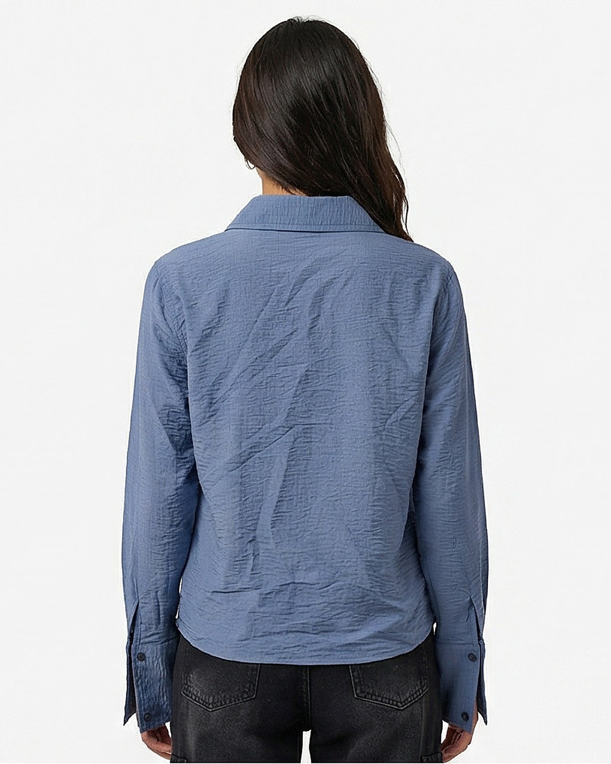 Slate Blue Textured Button-Down Long Sleeve Shirt - R217039