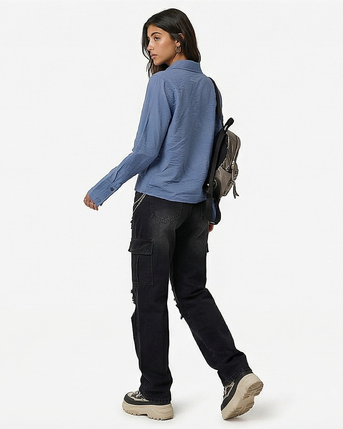 Slate Blue Textured Button-Down Long Sleeve Shirt - R217039
