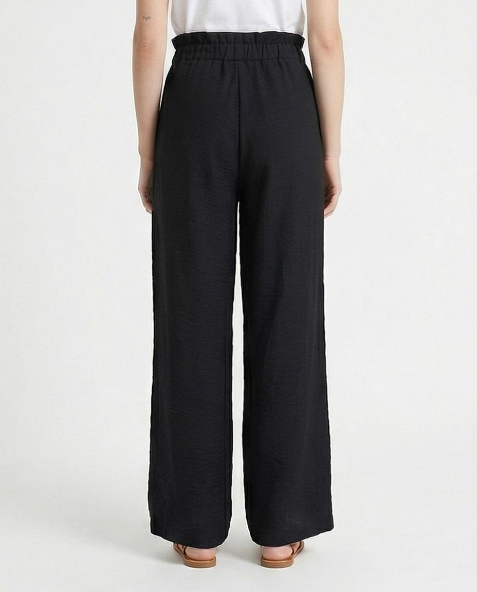 Ravin Women’s Paperbag High-Waist Linen Trousers – Black Wide Leg Relaxed Fit Pants - R217072