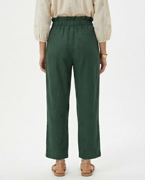Ravin Women’s Paperbag High-Waist Linen Trousers – Forest Green Wide Leg Pants - R217073-