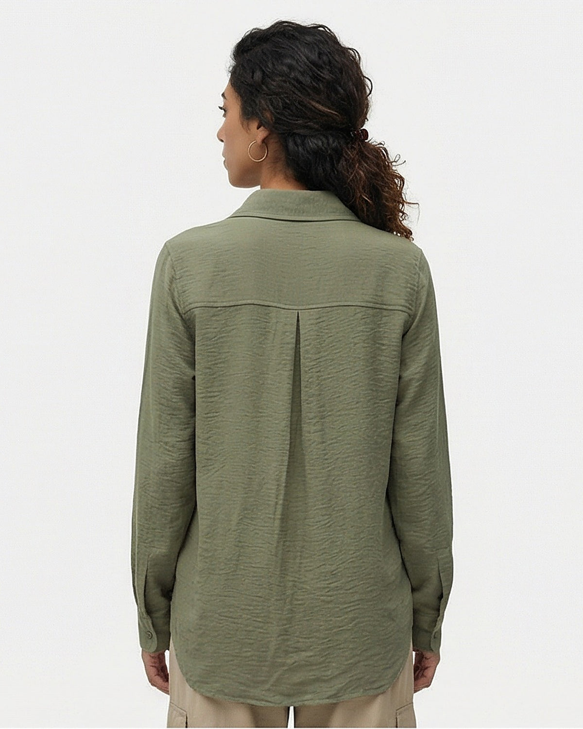 Essential Olive Textured Long Sleeve Button-Down Shirt