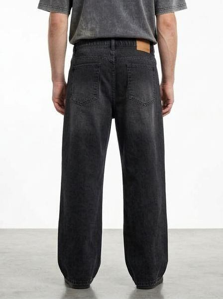 Men's Washed Black Wide-Leg Relaxed Fit Jeans - R217109