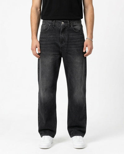 Ravin Washed Black Wide-Leg Relaxed Denim Jeans - R217111