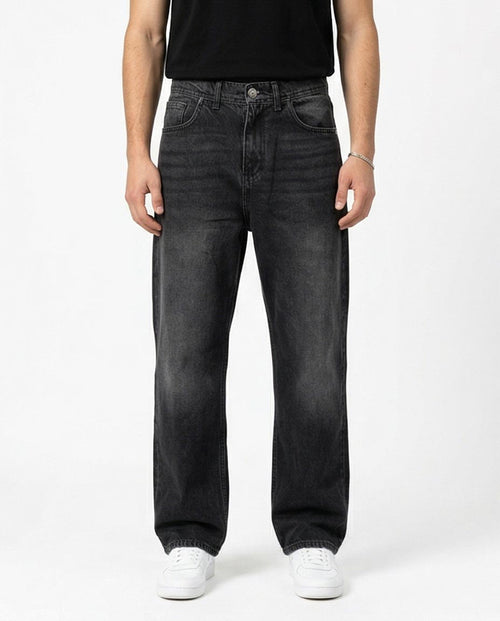 Ravin Washed Black Wide-Leg Relaxed Denim Jeans - R217111