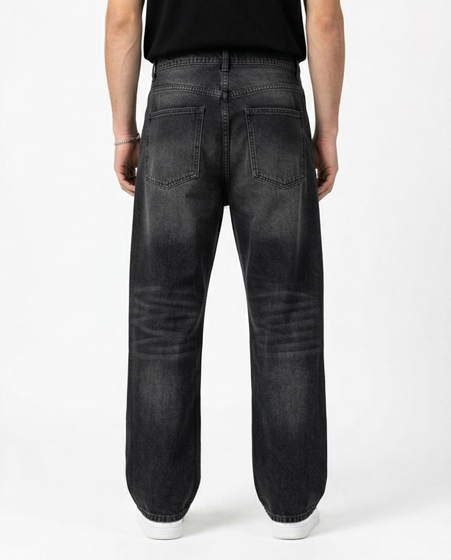 Ravin Washed Black Wide-Leg Relaxed Denim Jeans - R217111