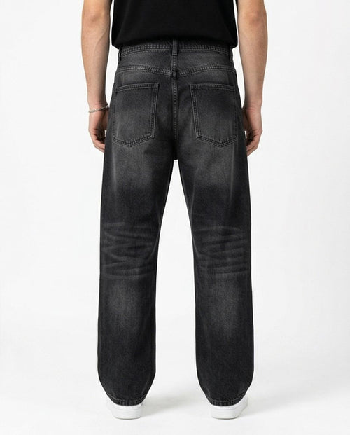 Ravin Washed Black Wide-Leg Relaxed Denim Jeans - R217111