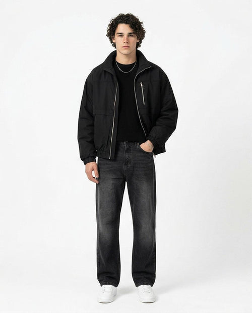 Ravin Washed Black Wide-Leg Relaxed Denim Jeans - R217111