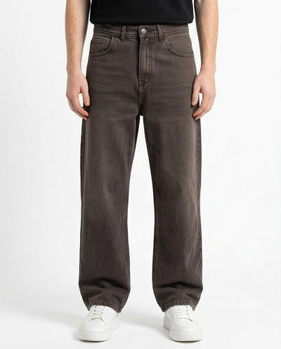 Ravin Wide-Leg Relaxed Denim in Brown Earth-Toned Charcoal Wash - R217113