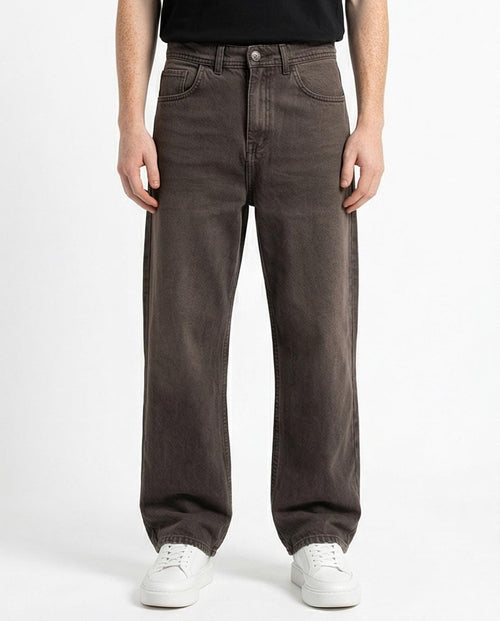 Ravin Wide-Leg Relaxed Denim in Brown Earth-Toned Charcoal Wash - R217113