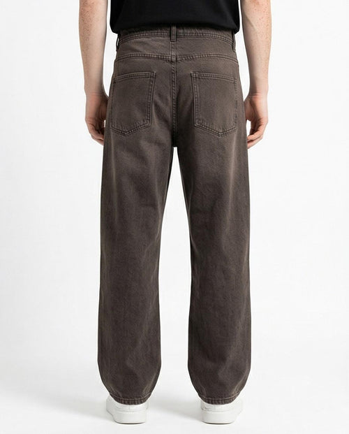 Ravin Wide-Leg Relaxed Denim in Brown Earth-Toned Charcoal Wash - R217113