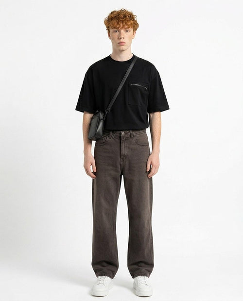 Ravin Wide-Leg Relaxed Denim in Brown Earth-Toned Charcoal Wash - R217113