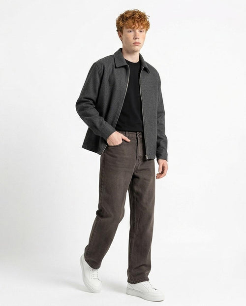 Ravin Wide-Leg Relaxed Denim in Brown Earth-Toned Charcoal Wash - R217113