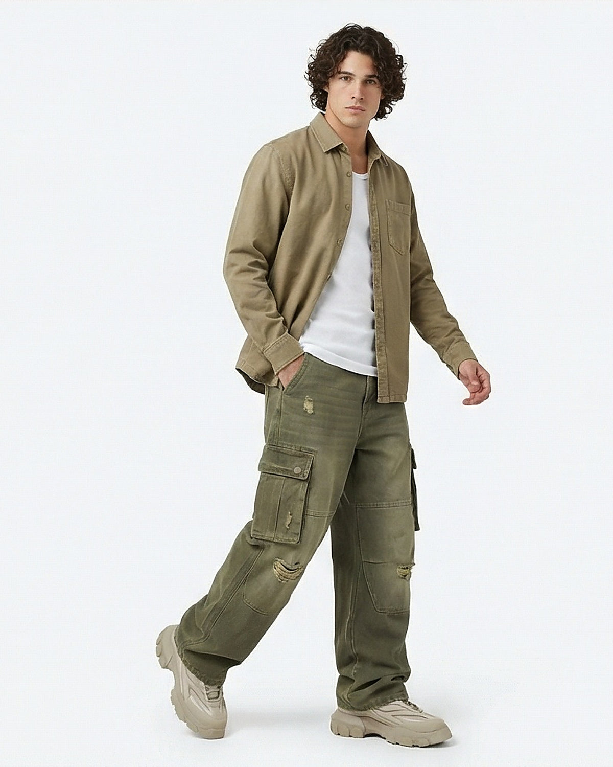 Essential Earthy Khaki Long Sleeve Utility Shirt