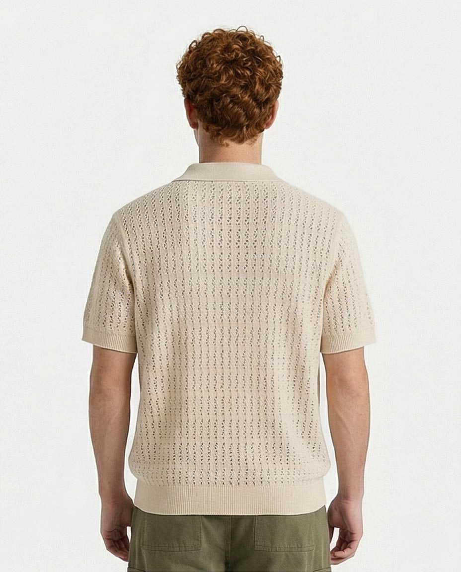 Ravin Men’s Pointelle Knit Short-Sleeve Polo Shirt – Cream - R217124