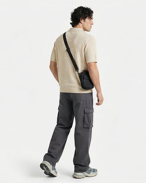 Ravin Men’s Pointelle Knit Short-Sleeve Polo Shirt – Cream - R217124