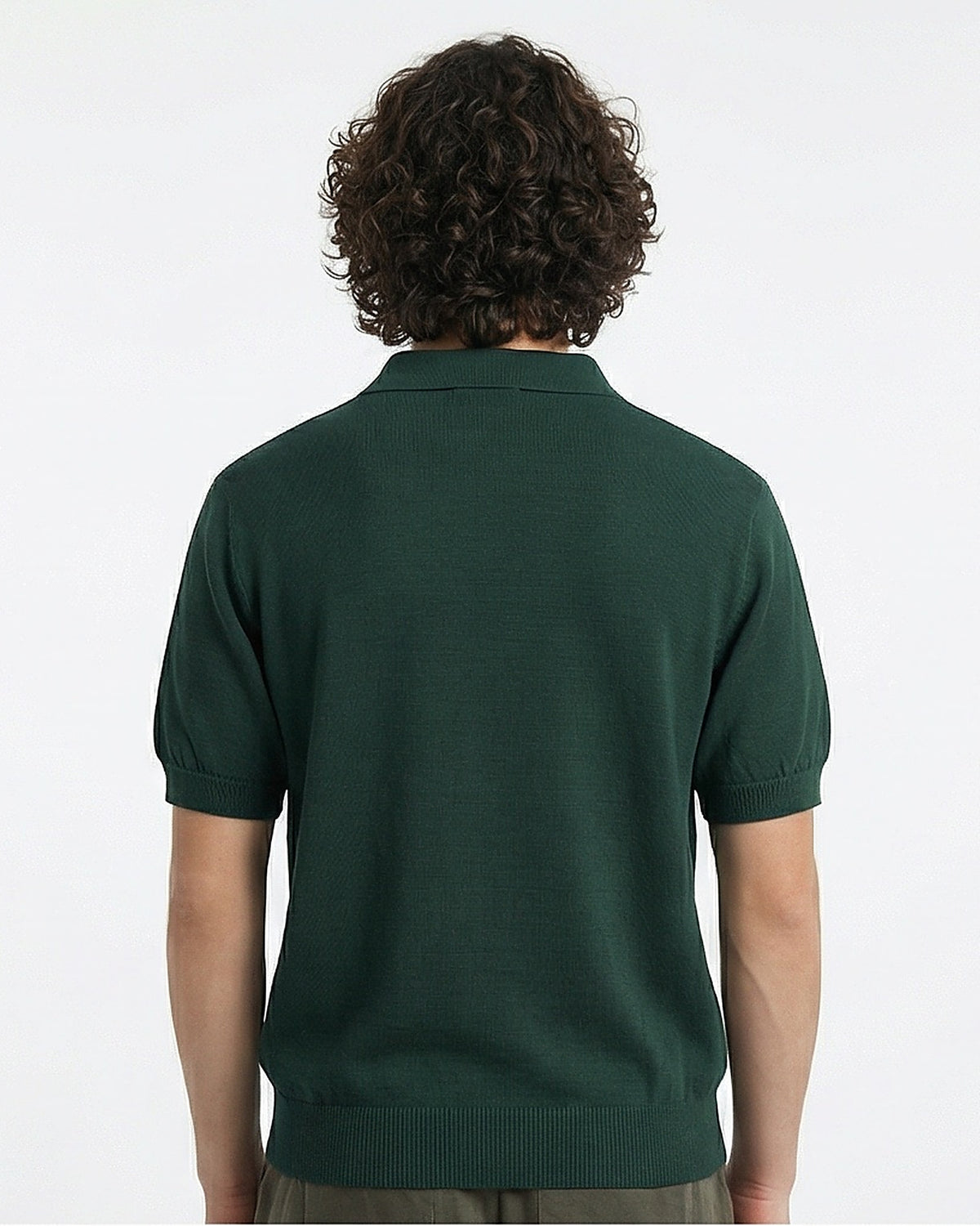 Forest Green Fine-Gauge Knit Polo Shirt - R217126