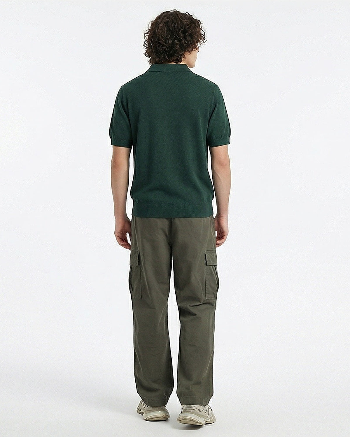 Forest Green Fine-Gauge Knit Polo Shirt - R217126