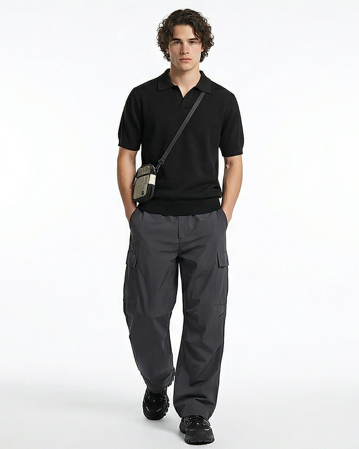 Ravin Essential Knit Johnny Collar Polo – Black - R217127