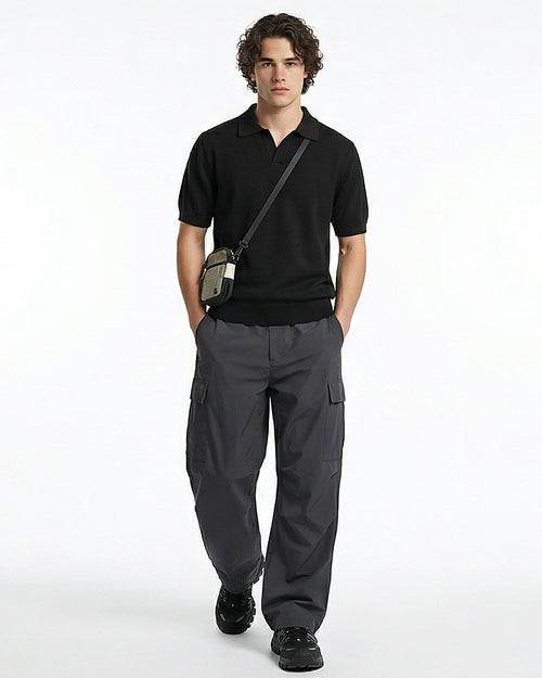 Ravin Essential Knit Johnny Collar Polo – Black - R217127