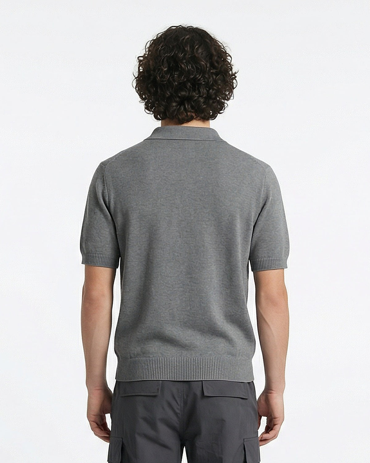 Men's Premium Knit Johnny Collar Polo in Heather Grey