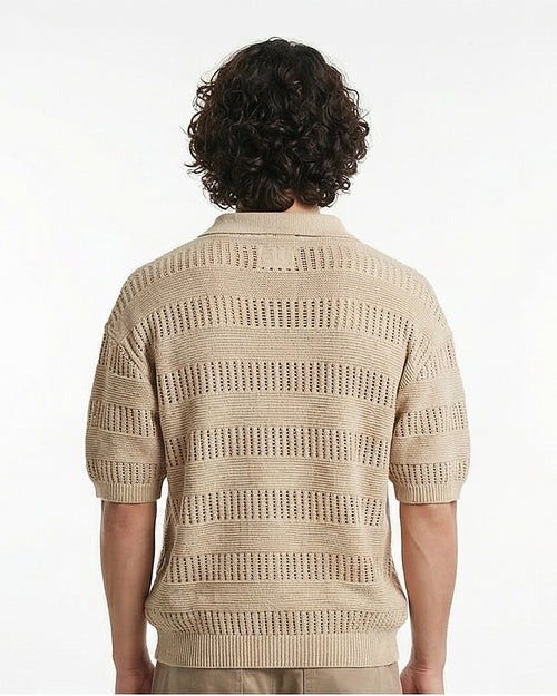 Ravin Artisanal Pointelle Knit Polo – Desert Stone - R217130