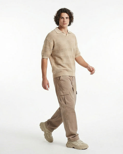 Ravin Artisanal Pointelle Knit Polo – Desert Stone - R217130