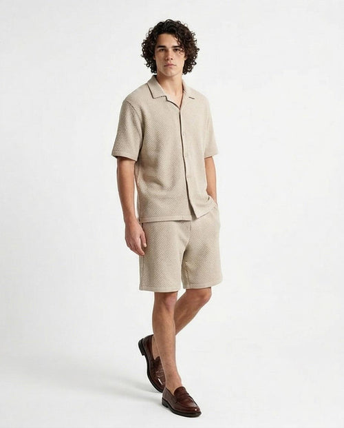 Ravin Oatmeal Textured Knit Shorts – Old Money Collection - R217138