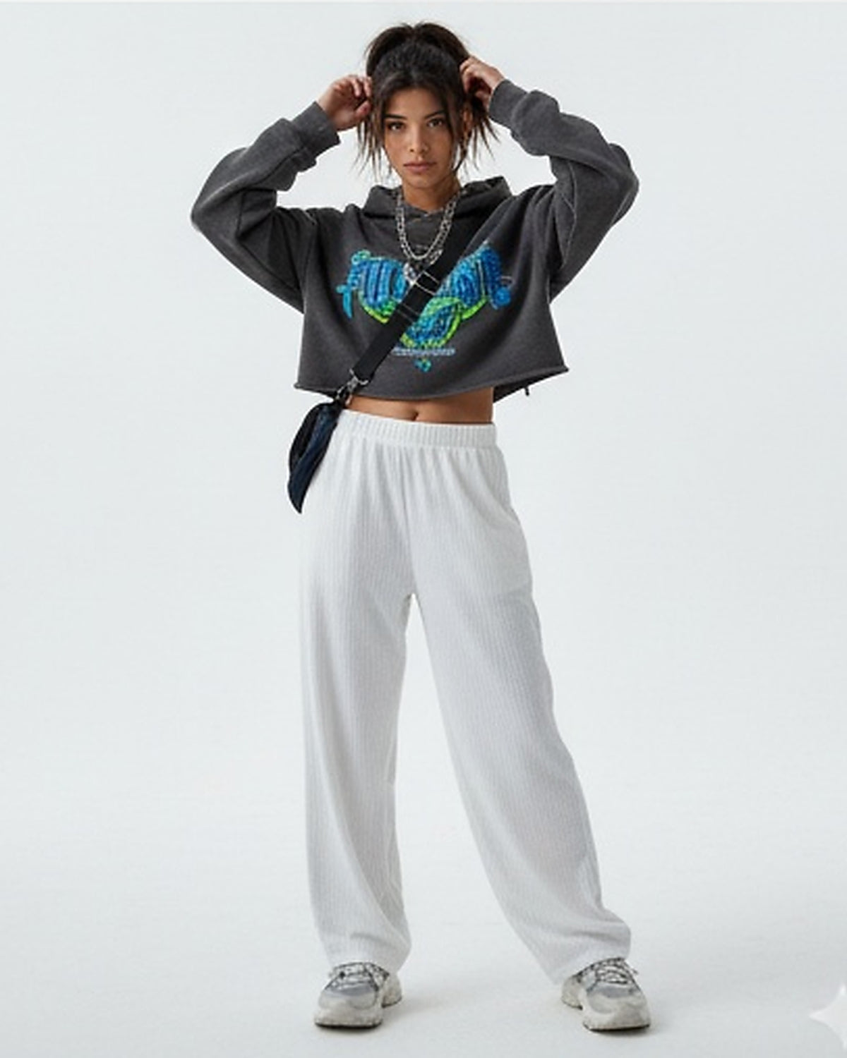 Essential Ribbed Wide-Leg Trousers in Pristine White