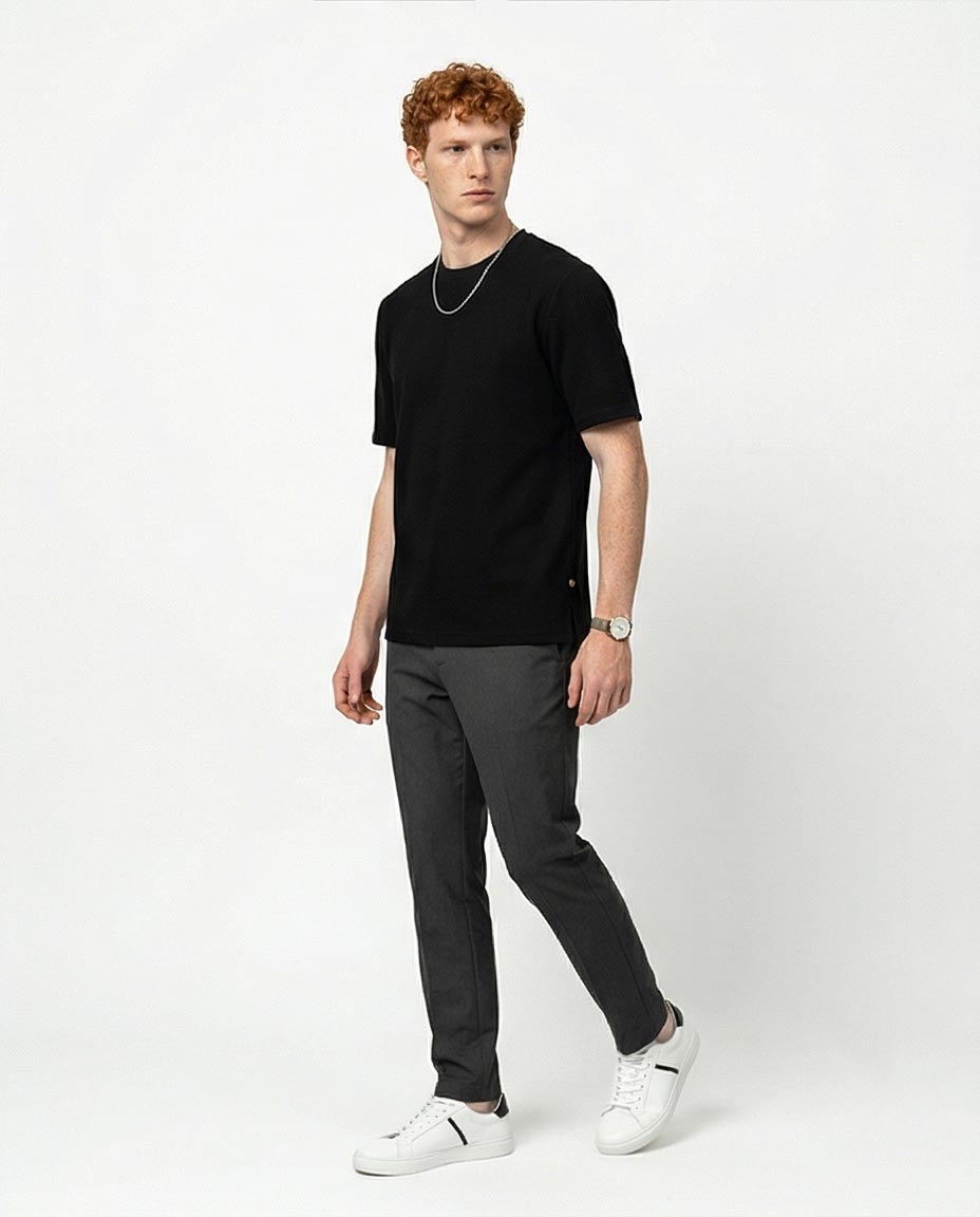 Black Textured Short Sleeve Urban Tee - R217154