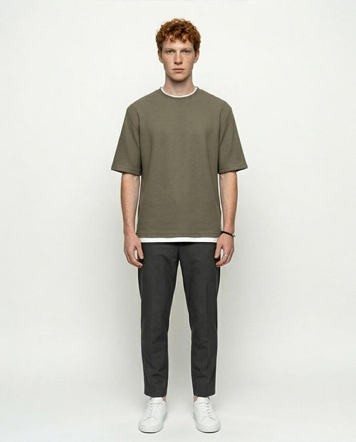 Ravin Olive Waffle-Knit Oversized Tee – Textured Streetwear Essential - R217155