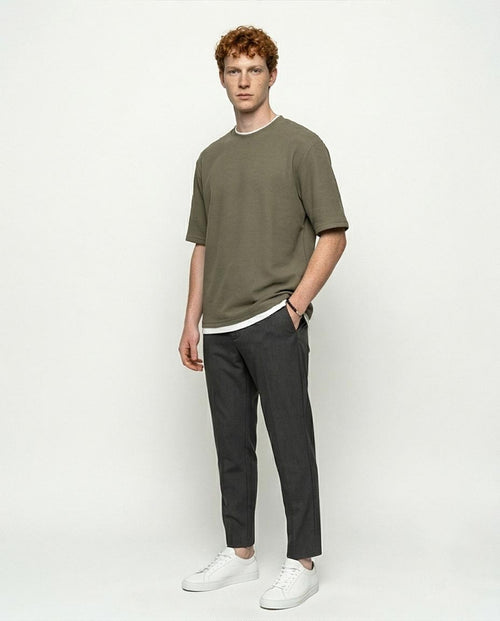 Ravin Olive Waffle-Knit Oversized Tee – Textured Streetwear Essential - R217155