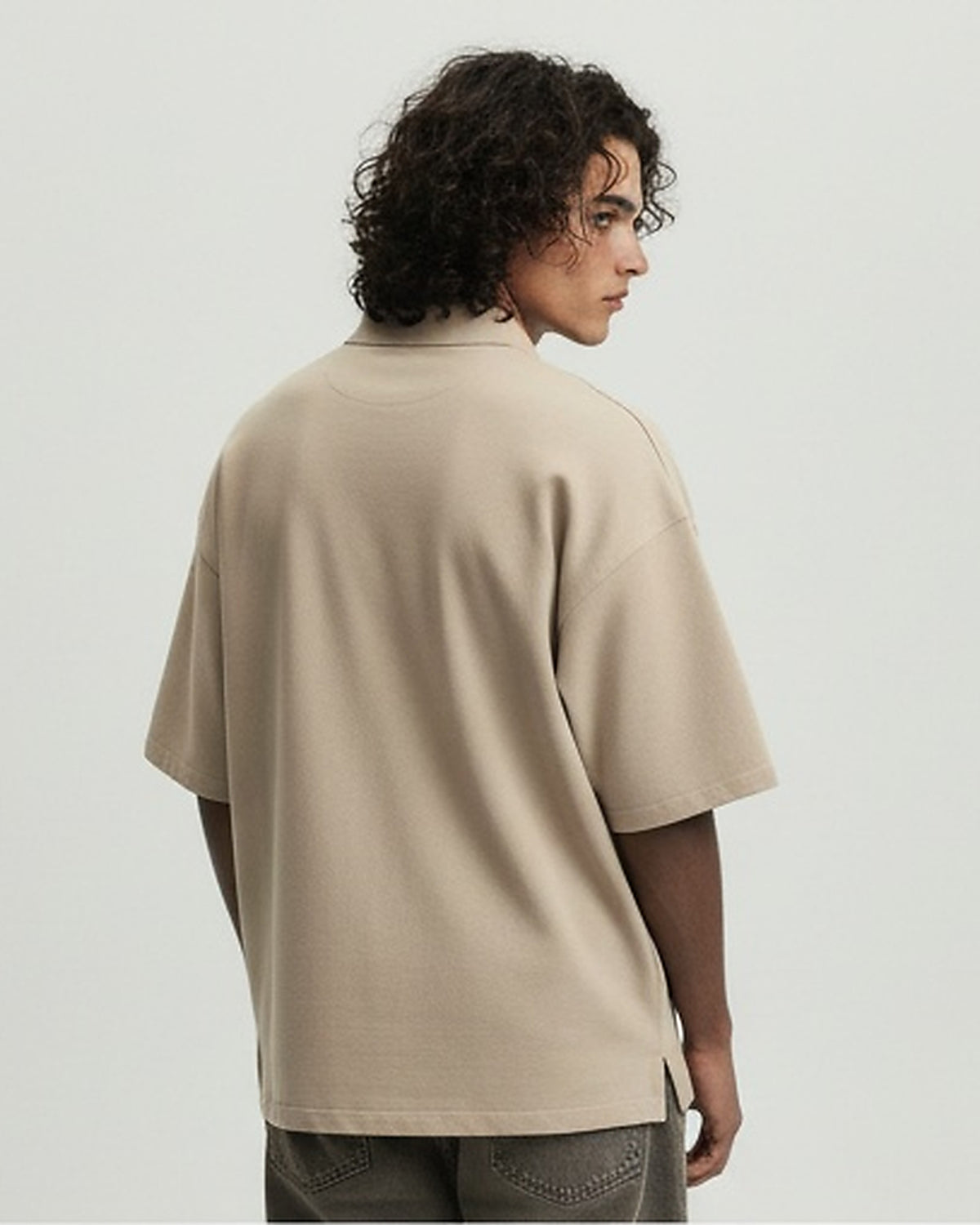 Stone Oversized Relaxed Fit Embroidered Polo Shirt - R217159